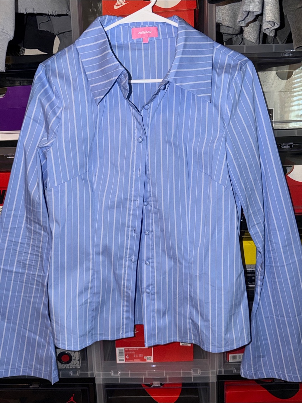 Edikted Light Blue Striped Button-Down Shirt